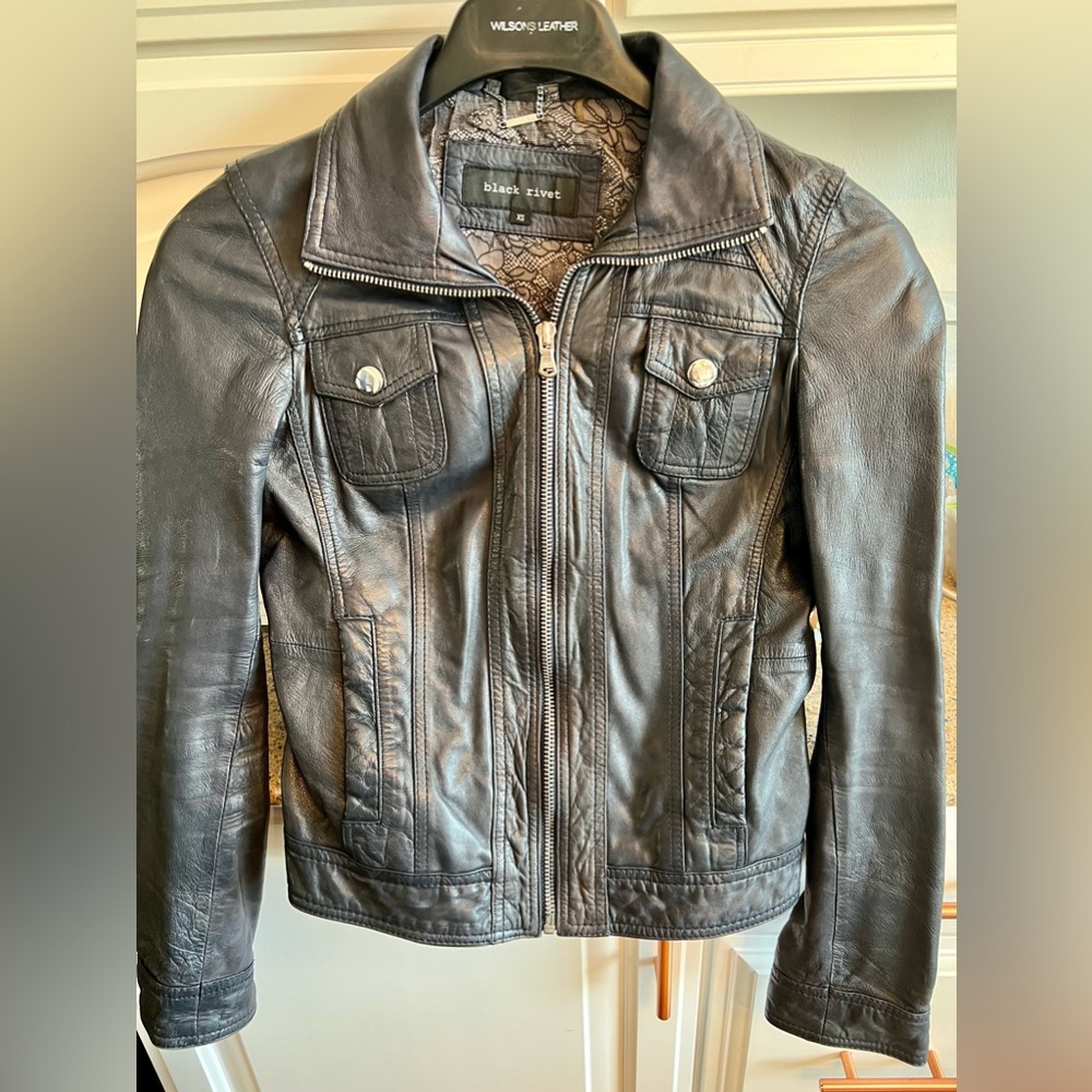 Black Rivet Wwomens Blue Leather Jacket